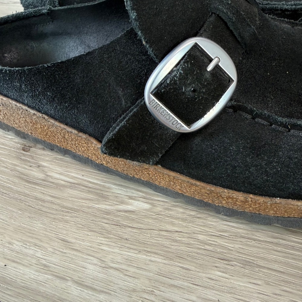 Birkenstock Black Buckley Suede Leather Clog Slip On Size EU40 US9 - Picture 9 of 11